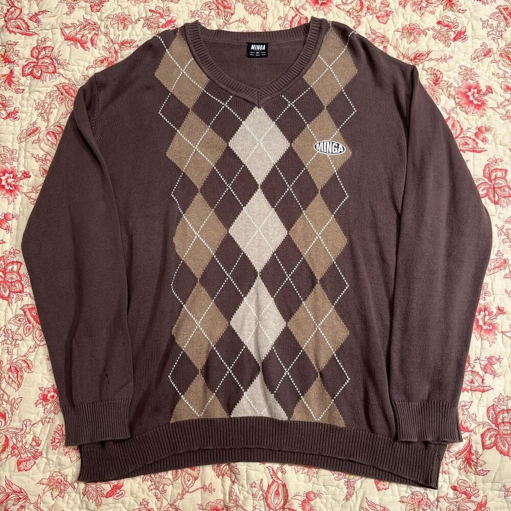 Beautiful Plaid Minga London Women's Brown Earthtone Jumper Sweater!